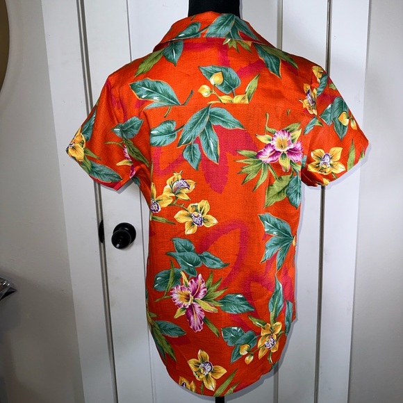 VINTAGE 100% Linen Lauren Ralph Lauren Vibrant Floral Button-Up Shirt - Picture 7 of 7